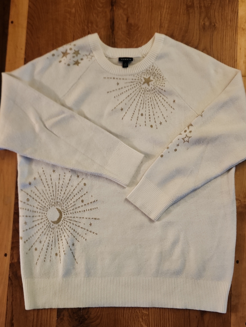 Torrid White Crewneck Sweater with Gold Celestial Shine Womens 1X